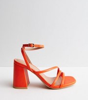 New Look Bright Orange Leather-Look Strappy Block Heel Sandals